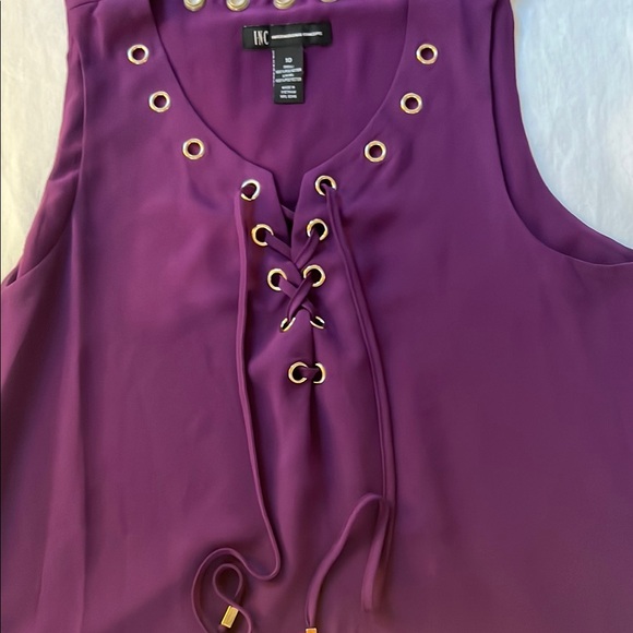 INC International Concepts Purple Asymmetrical Tie Front Sleeveless Blouse - Picture 3 of 6